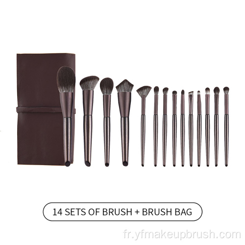 Set de pinceau de maquillage végétalien de luxe de poignée en bois